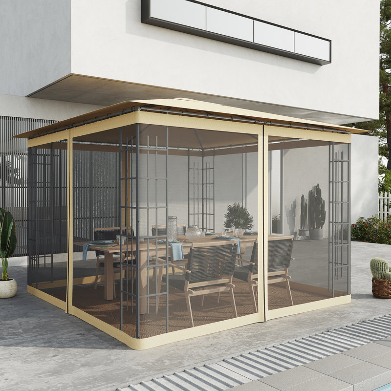 Paroi de remplacement de filet de pavillon de jardin de 10 pi X, beige - insectes et feuilles, s'adapte à la plupart des abris de jardin, filet à processus d'installation rapide pour la terrasse, gardez la zone du patio à l'écart du matériau, paroi latérale à fermeture à glissière