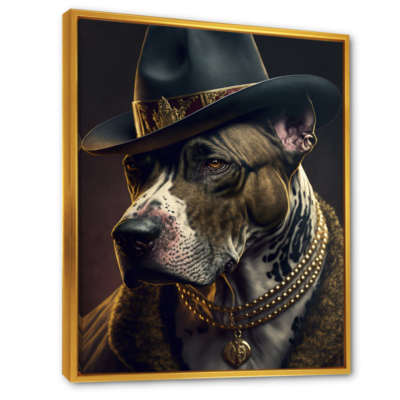 Mafia Pitbull II - impression sur toile, Cadre flottant doré, H 32 po x l 24 po x P 1 po