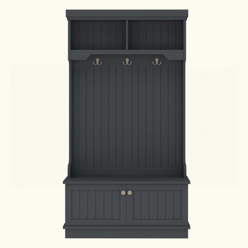Hall Tree With Storage Shoe Bench For Entryway And Hallway, 4-In-1 Design Coat Racks With Hooks For Living Room, Black