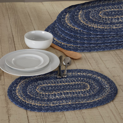 Ensemble de 6 napperons ovales en jute bleue Great Falls 12 x 18