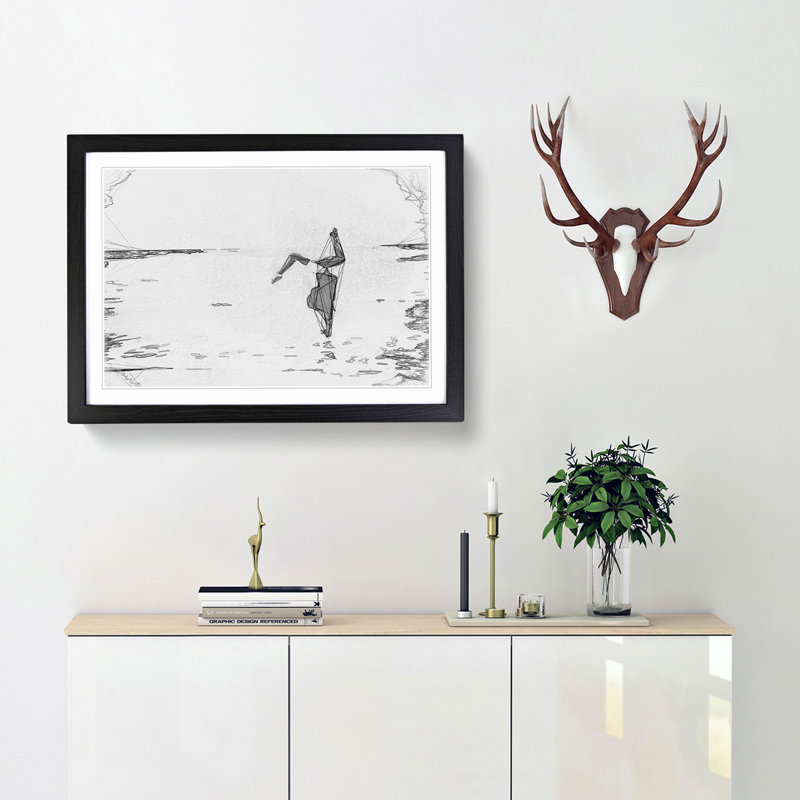 Gymnastics on the Beach in Abstract - Picture Frame Graphic Art Print on MDF, Black Framed, 62cm H x 87cm W x 2cm D