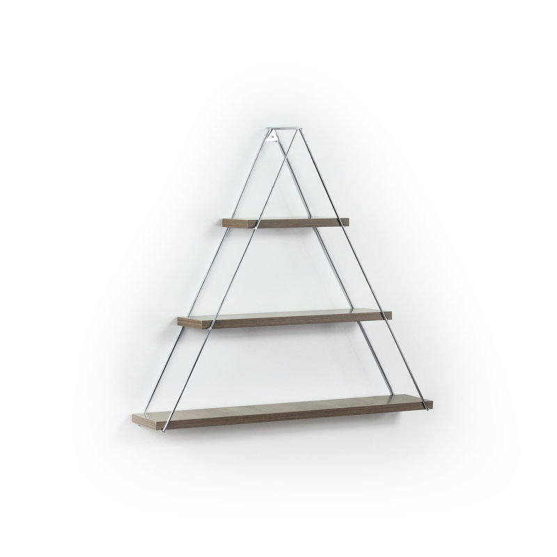Triangle Book Shelf For Wall Mounting - Rustic, Solid Wood Walnut/ Style Floating Books Mounted, Walnut Wood, Trim, Walnut