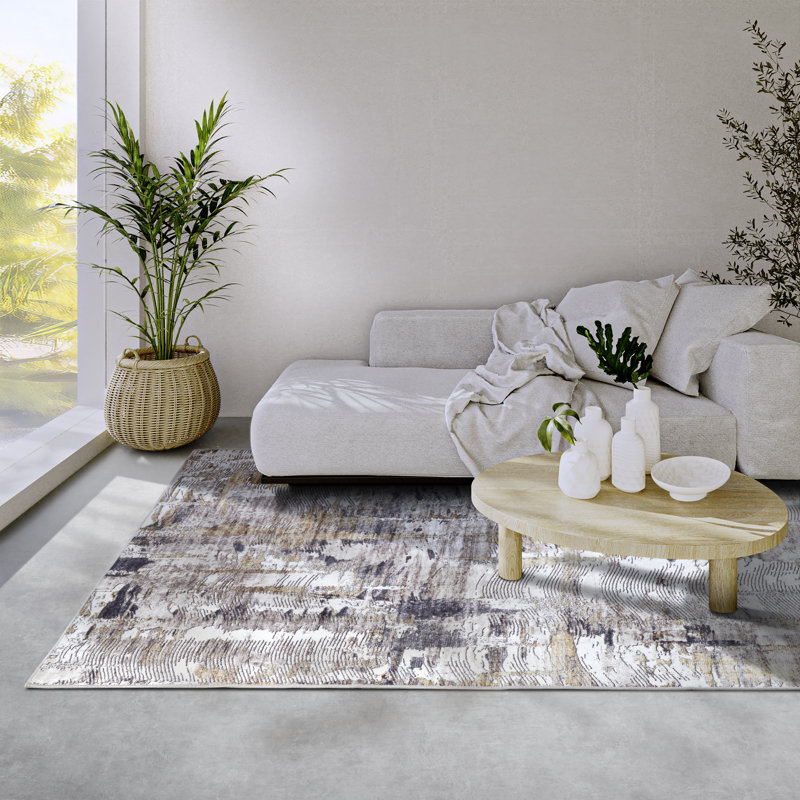 Malard No Pattern Machine Woven Anthracite Gold Area Rug, Rectangular 80 x 150cm