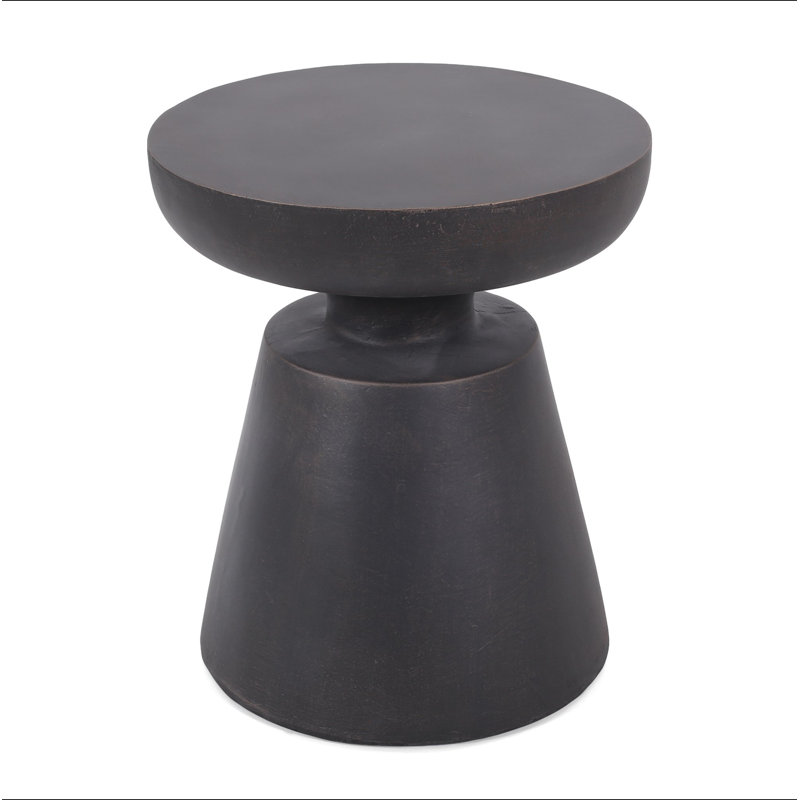 Table d'appoint piédestal en béton léger - table de bout intérieure / extérieure, plateau demi-sphère, sans assemblage, Noir