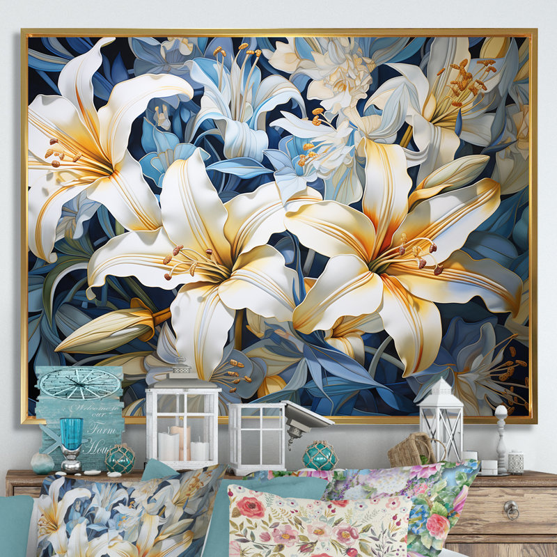 Pure Lily Beauty Whispers sur toile, H 30 po x l 40 po x P 1,5 po, Cadre flottant doré