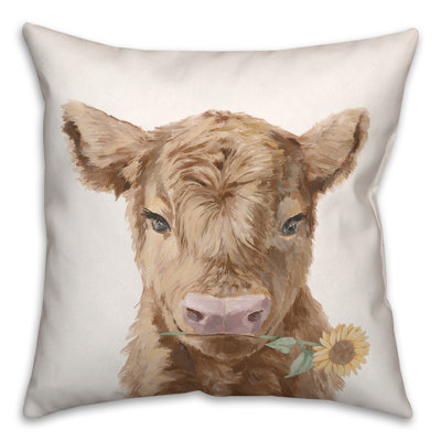 Baby Highland Cow Sunflower Indoor / Outdoor Pillow