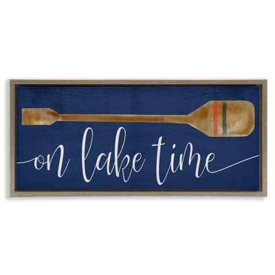 On Lake Time with Oar Brown Grain Framed Floater Canvas Wall Art by Daphne Polselli