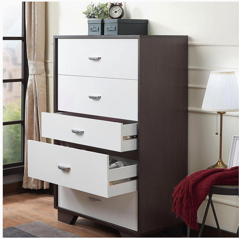 Commode 5 tiroirs blanche et espresso