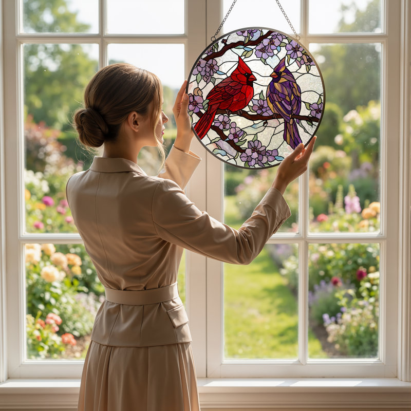Vitrail de vitrail floral 7,8 "H Cardinal, H 7,8 po x l 7,8 po