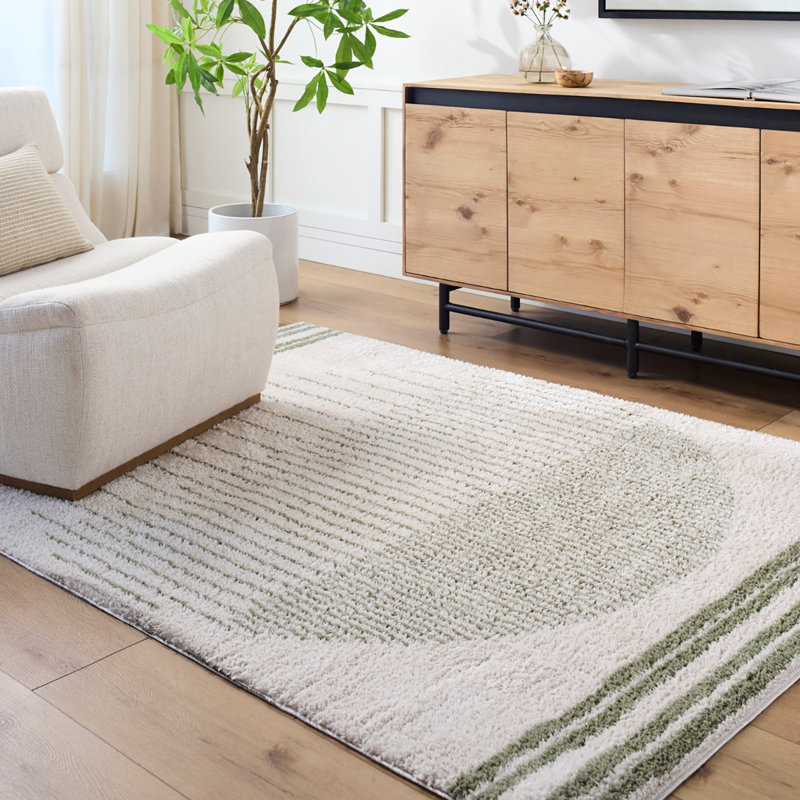 Green Modern Washable Shaggy Rug, Geometric Anti-Slip Rug For Living Room, Dining Room, Bedroom, Kitchen