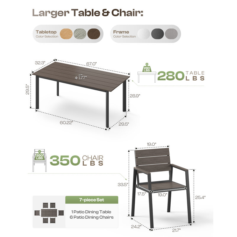 Ensemble de salle à manger d'extérieur en aluminium pour 4 personnes avec table rectangulaire en polystyrène expansé de 170 cm et chaises en textilène