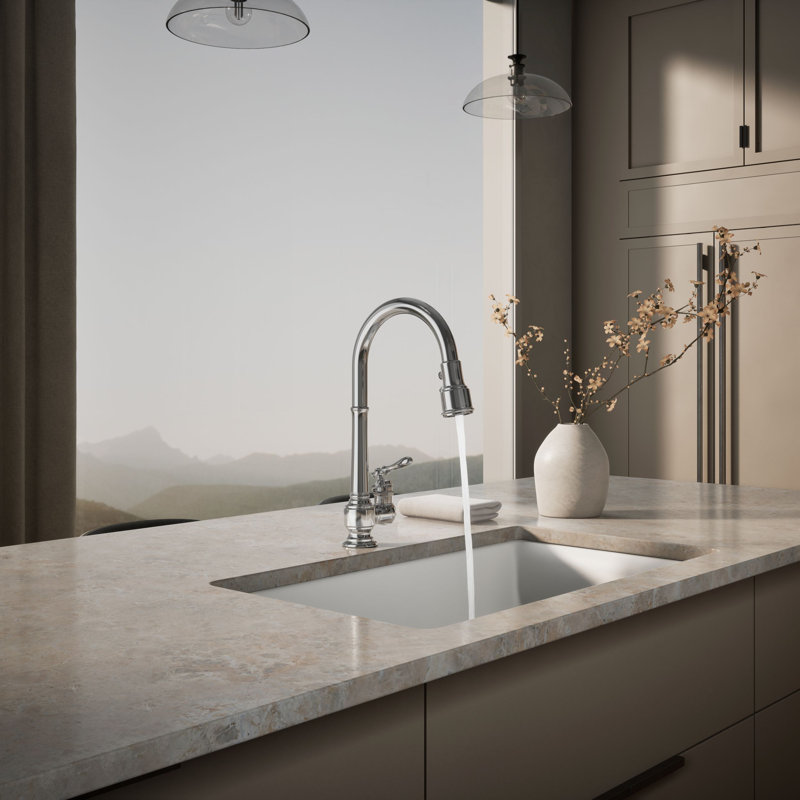 Artifacts Pull Down Bar Faucet, Polished Chrome