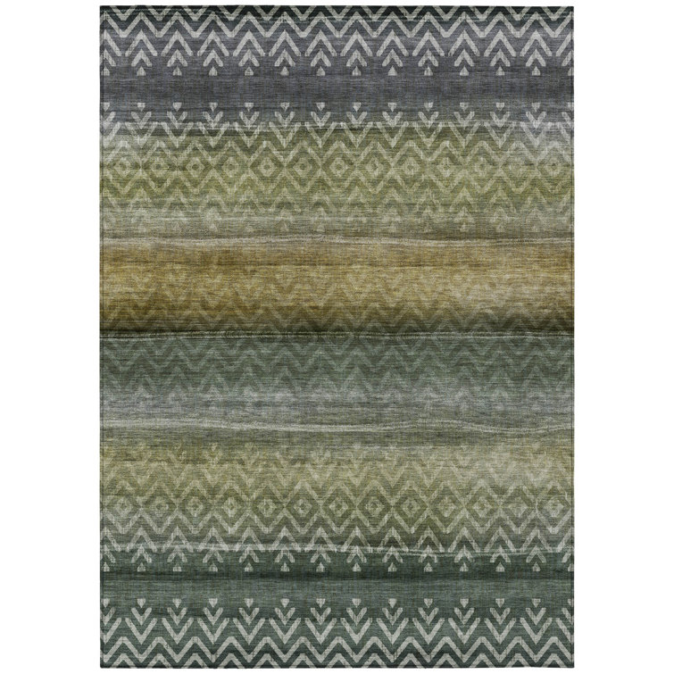Machine Washable Indoor/Outdoor Xhevrie Green Rug