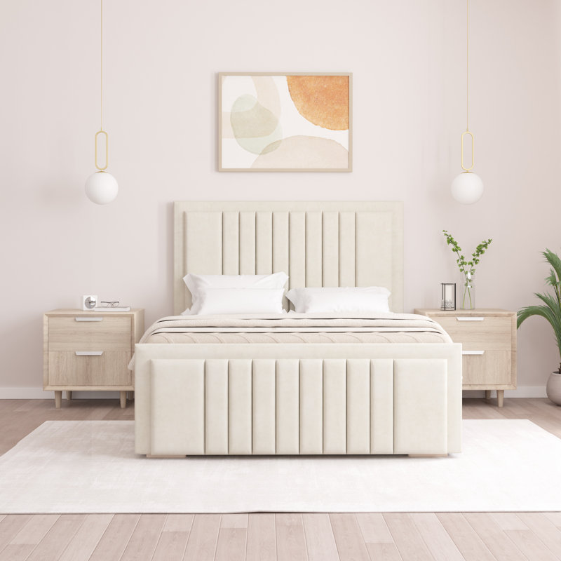 Alama Upholstered Panel Bed, Small Double (4'), Cream