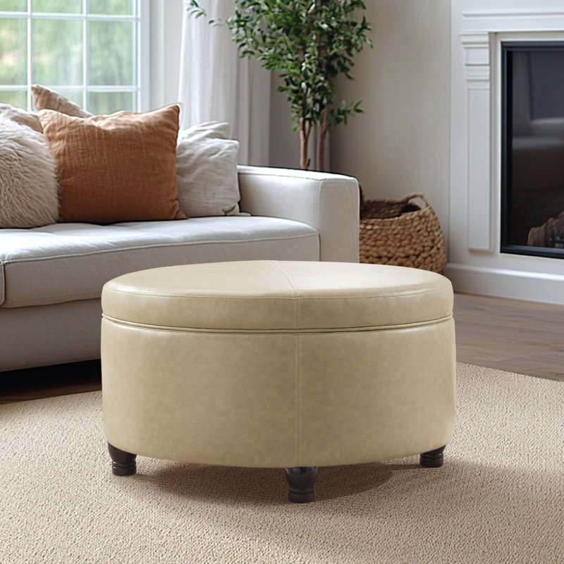 Repose-pieds rond avec rangement en similicuir Duanys, Kaki