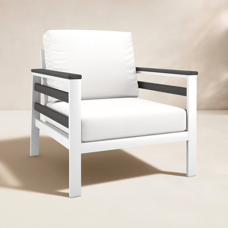 Townsend Metal Outdoor Lounge Club Chair With Sunbrella Cushion, Canvas White
