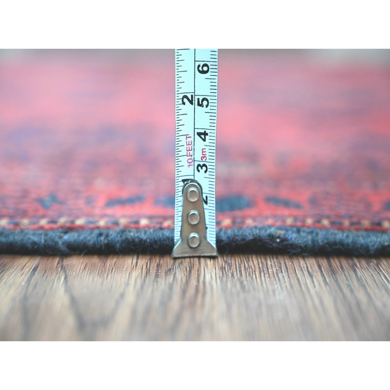 Tapis de couloir oriental 2 pi 8 po x 6 pi 3 po Red Andy, afghan Andkhoy avec motif géométrique, velours doux, 100% laine, noué à la main