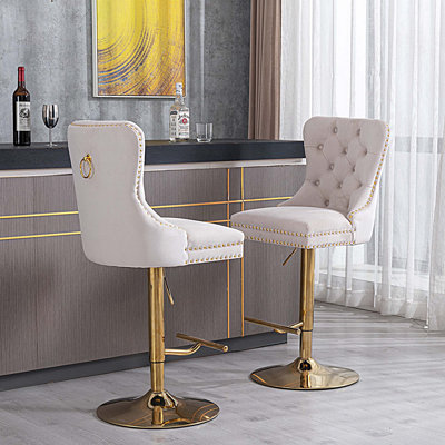 Baldock 2PC Swivel Adjustable Height Barstools,Modern Upholstered Stools with Tufted Back