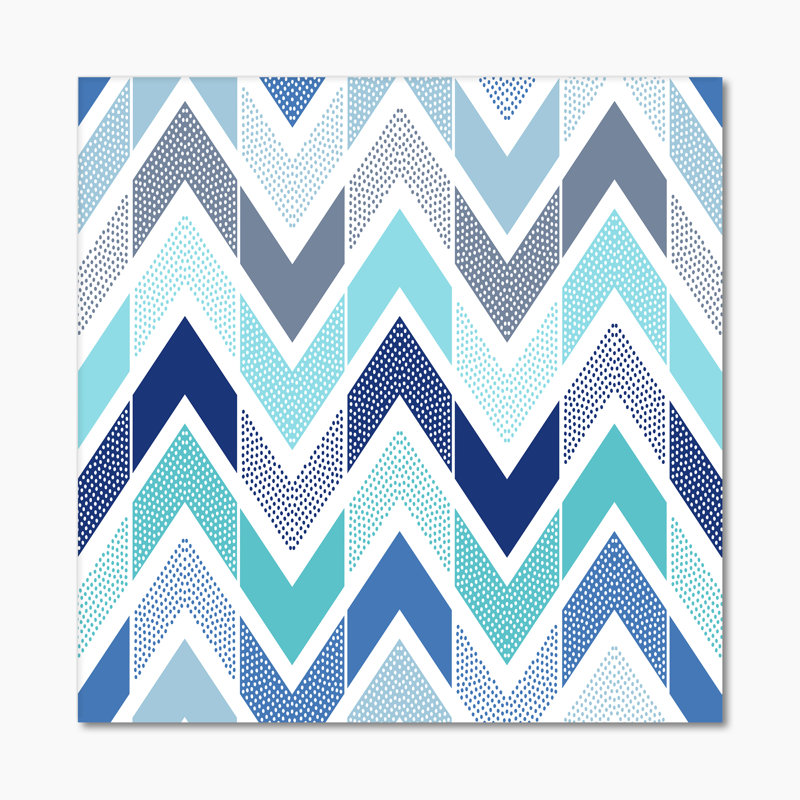 Rétro zigzag bleu clair - reproduction d'art sur toile à motifs, H 30 po x l 30 po x P 1 po, Toile tendue