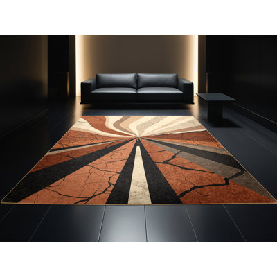 Tapis moelleux moelleux moelleux et moelleux à motif d'autoroute apocalyptique Rubio - brun clair