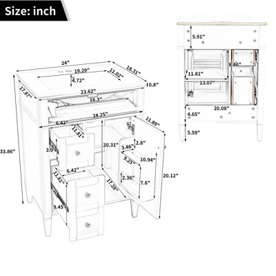 Meuble-lavabo de salle de bain avec lavabo supérieur, meuble de rangement moderne avec 2 tiroirs et un tiroir basculant, meuble-lavabo simple