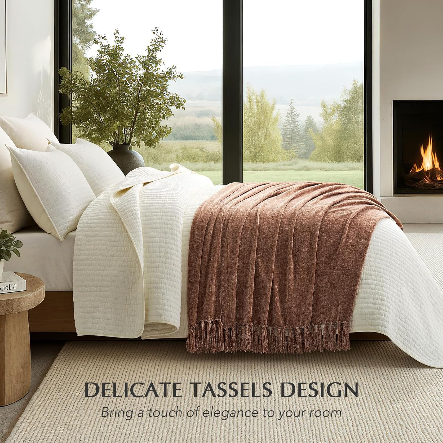 Chenille Throw Blanket, 80" L x 60" W, Clay