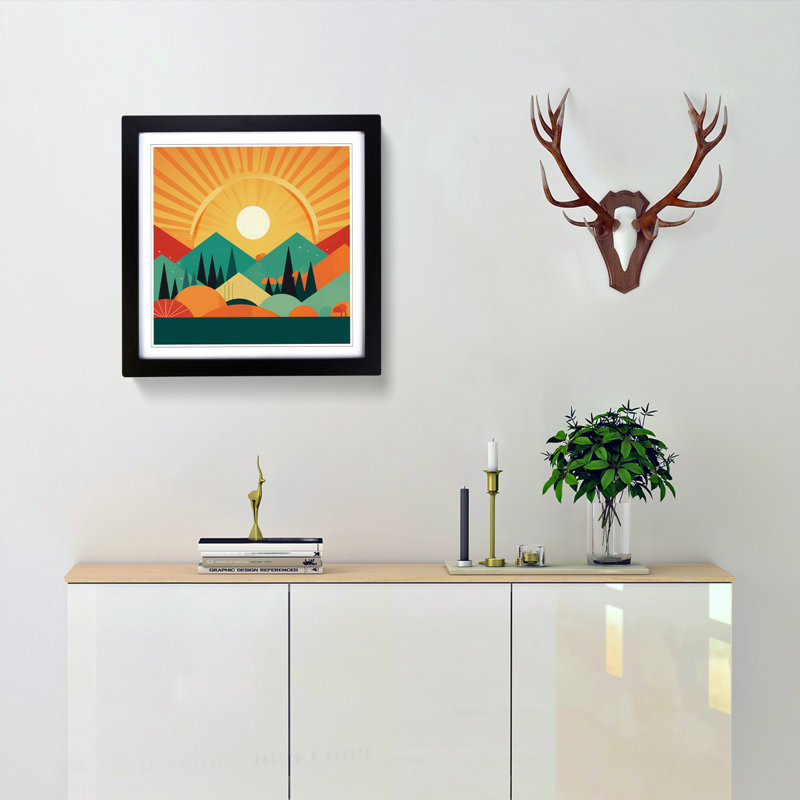 Sunrise Mid-Century No.3 - Framed Print, Black
