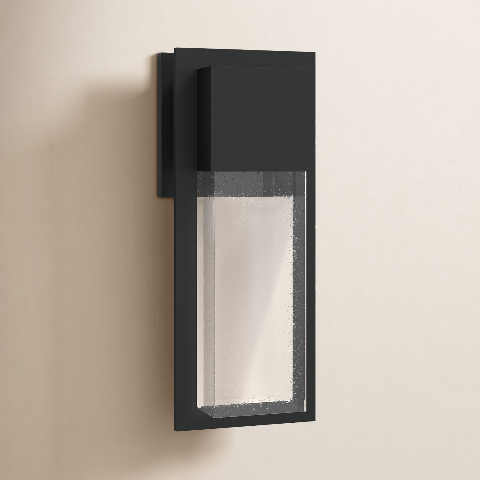 Kimora Glass Outdoor Wall Lantern, 15.7" H x 6.2" W x 4.7" D, Black