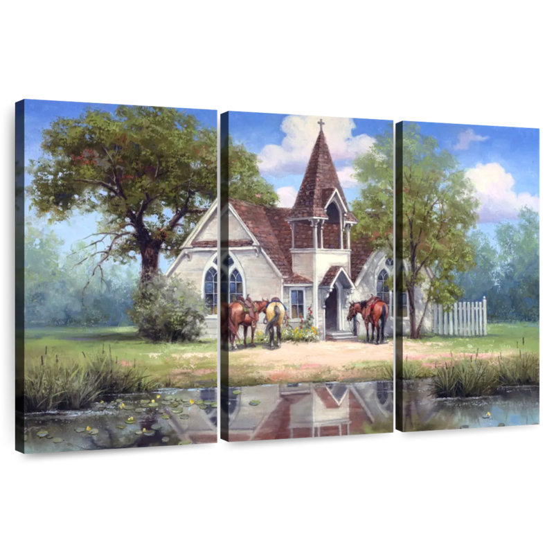 Adella, reflet d'une église de campagne, H 24 po x l 38 po