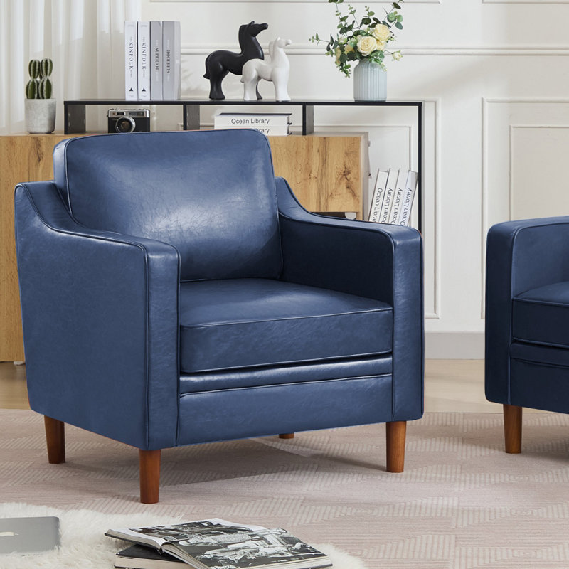 32" W Modern Soft Faux Leather Chair, Royal Blue Faux Leather
