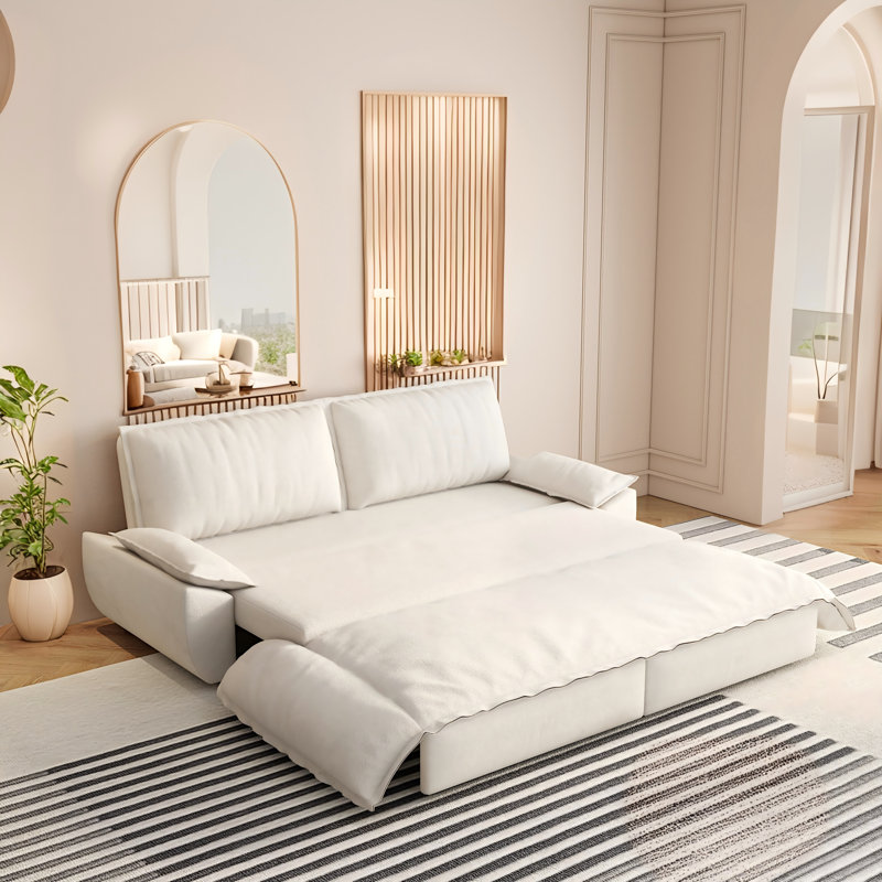Grand canapé-lit escamotable 3 en 1 de 73,2 po avec 2 coussins moelleux et causeuse élégante, Velours beige
