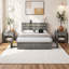 Élégante base de lit de rangement grand format avec éclairage DEL et 4 tiroirs - Base en lattes de métal gris rustique, aucun sommier nécessaire-1215879688