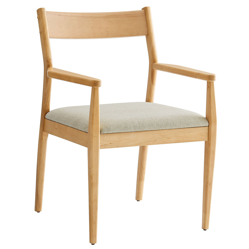 Solara Fabric Wood Dining Armchairs Set Of 2, Natural, Beige