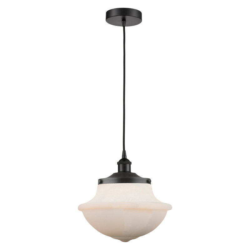 Luminaire suspendu simple à 1 lumière Grourke, Blanc mat, Noir mat