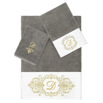 Linum Home Textiles 100% Turkish Cotton MONICA 3PC Embellished Towel Set -  EMH96-3C-MONICA-10-D
