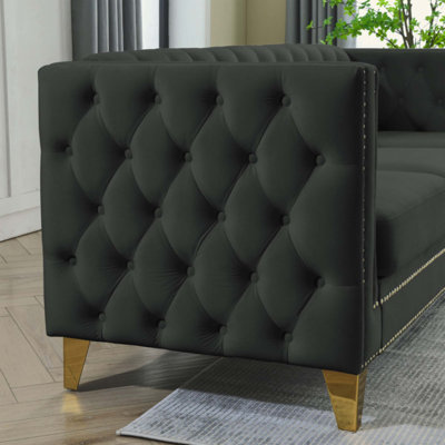 Velvet Corner Sofa, L-Shaped Sectional Couch, 5-Seater Corner Sofas with 3 Cushions for Living Room, Bedroom, Apartment, Office