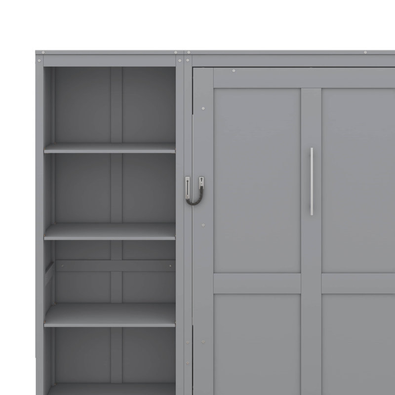 Full Size Murphy Bed Wall Bed With Shelves, gris