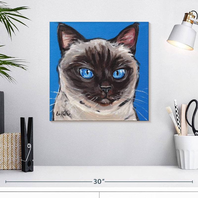 Chat siamois sur fond bleu, H 16 po x l 16 po