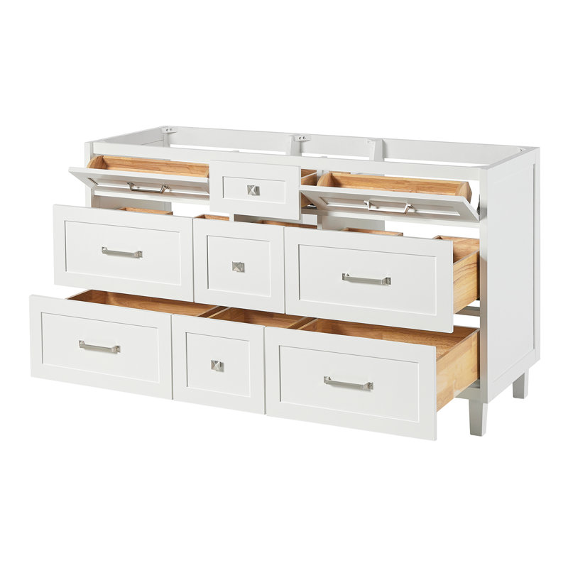 Armoire à double cuve 60 po Ariel Monreau en bleu minuit, Blanc