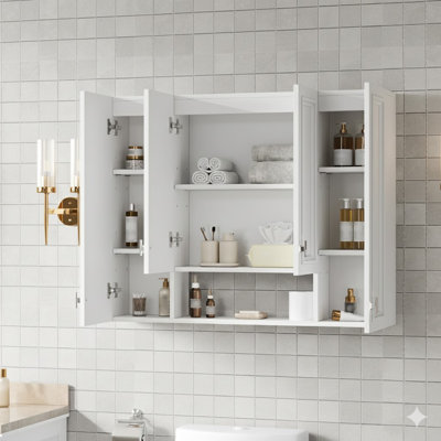 Modern Bathroom Cabinet With 5 Adjustable Shelves, Wall-Mounted Medicine Cabinet For Bathroom, Soft-Closing Hinges, Open Shelving Design