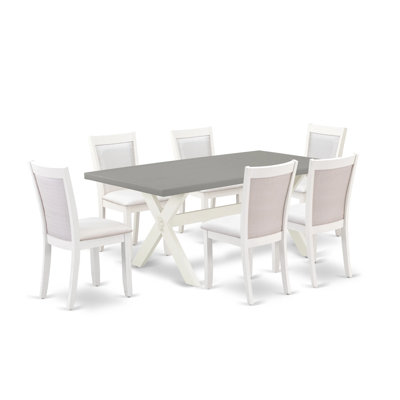 Modern Dining Table Set - a Kitchen Table and Linen Fabric Upholstered Chairs with Stylish Back