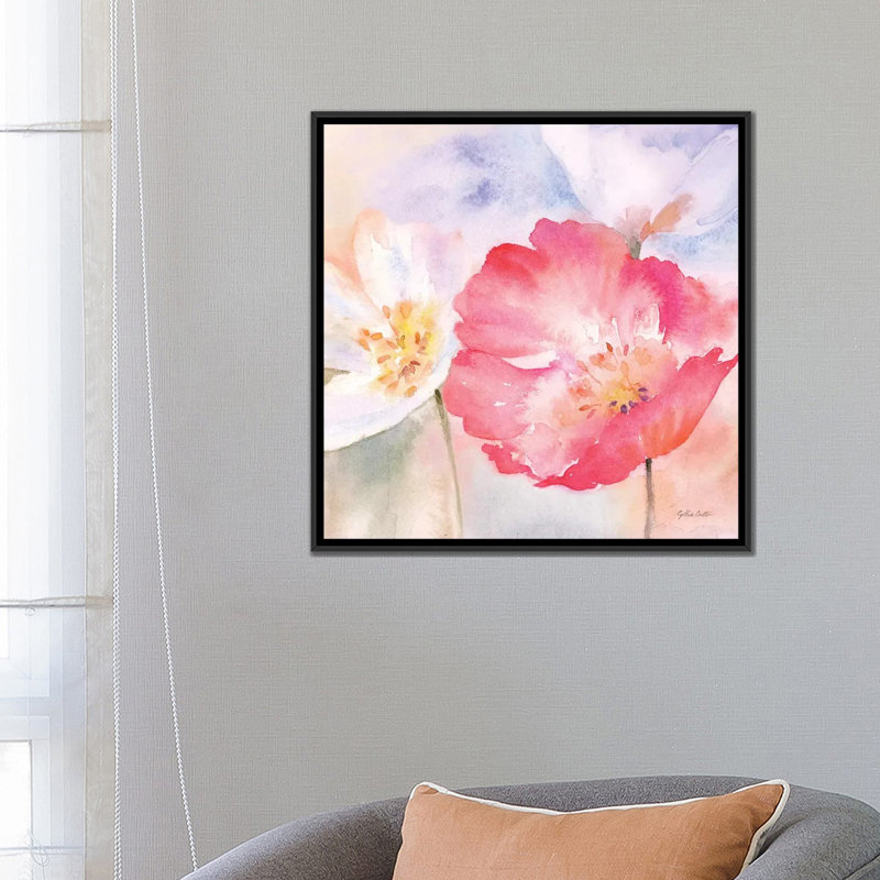 «Watercolor Poppy Meadow Pastel II», reproduction sur toile, H 18 po x l 18 po x P 1,5 po, Toile avec cadre noir
