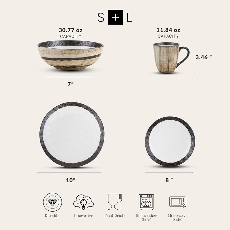 Service de table en porcelaine 16 pièces Stone Lain, service pour 4 personnes, beige