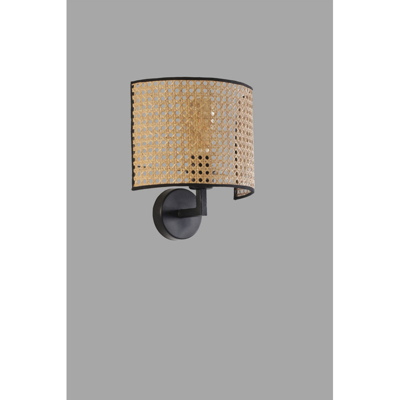 Elegant Metal Wall Lamp with Rattan Cap, 7.9 in Diameter, 9.8 in Height | E14 Socket, Max 40W | Durable Static Oven Painted Metal | Perfect for Living Room, Bedroom, or Hallway Decor