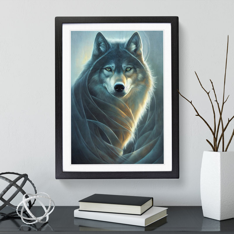 XV1022-5241X Winter Wolf - Single Picture Frame Print, Black, 46cm H x 34cm W x 2cm D