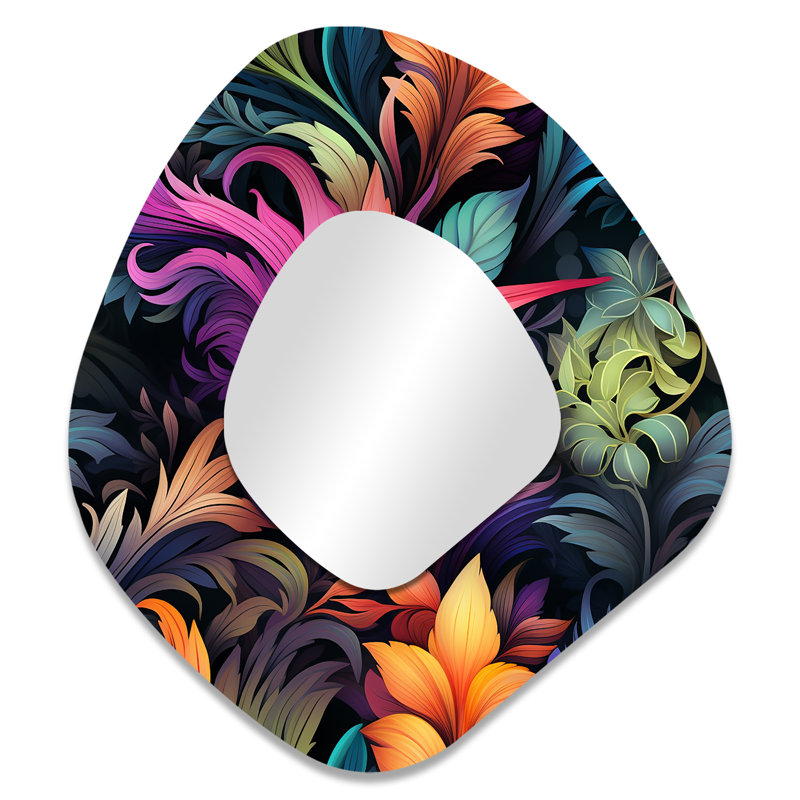 Neon Foliage Botanical Pattern I - Botanical Unique Shape Unique Wall Mirror, Boho, 35 po x 31 po