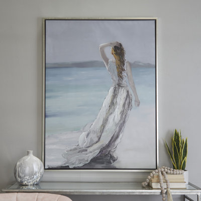 Toile, paysage de femme, art mural encadré blanc