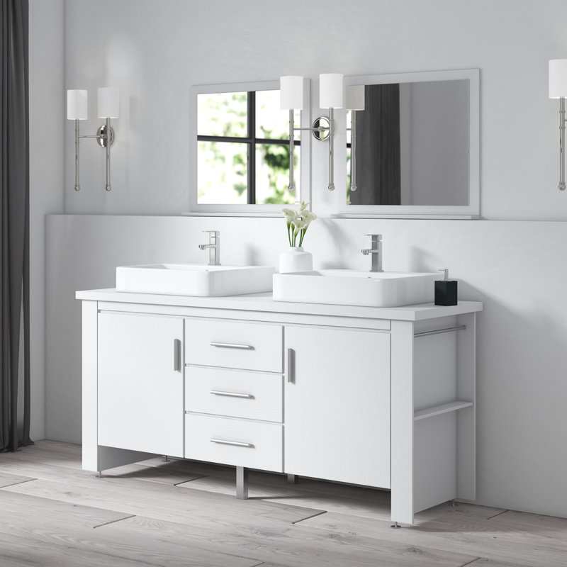 Cayden 72'' Double Bathroom Vanity with Wood Top