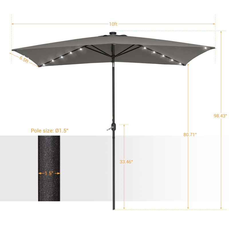 Dorbad 78'' Rectangular Lighted Tilt Market Umbrella, Gray