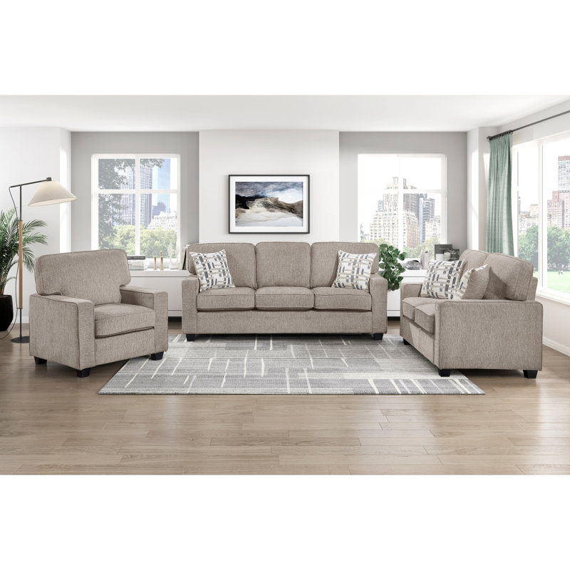 Ensemble de canapé contemporain 3 pièces Taupe, Taupe Chenille